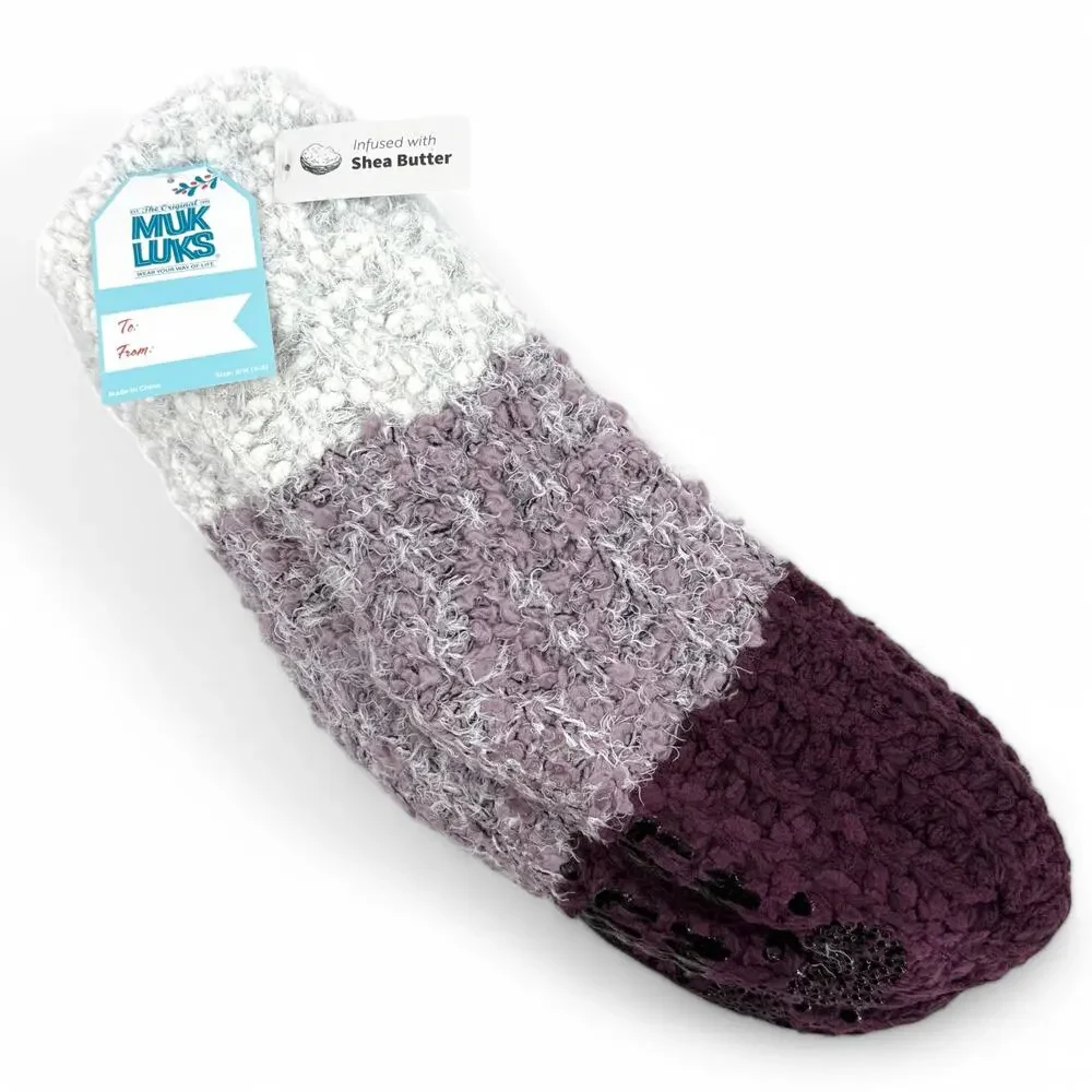Muk Luks Purple Stripe Cabin Socks Shea Butter Infused No Slip S/M 6-8
